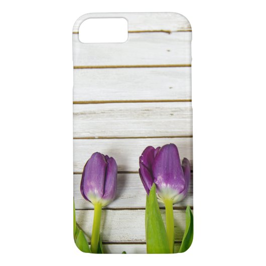 paarse tulpen op hout Case-Mate iPhone case (Achterkant)