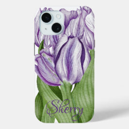 Paarse tulpen op tijd voor de lente iPhone 15 case