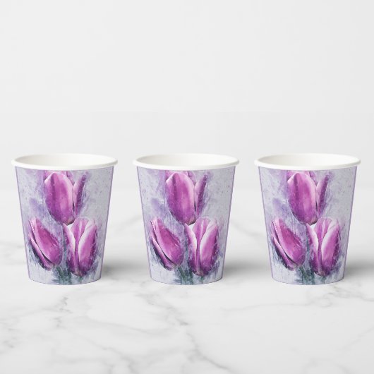Paarse Tulpen Papieren Bekers (Multi)