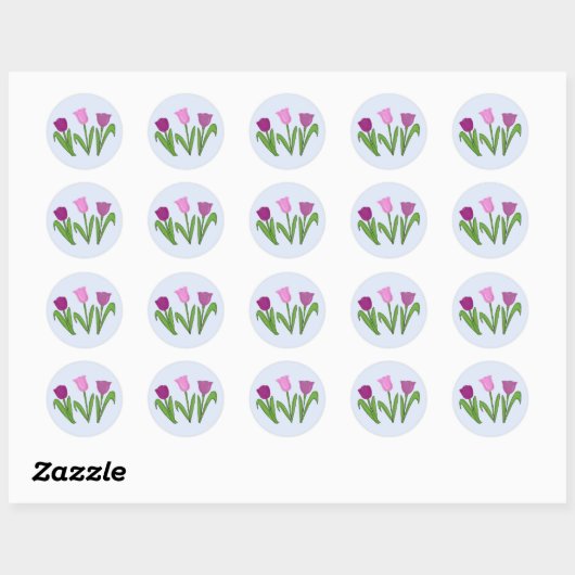 Paarse Tulpen Ronde Sticker (Vel)