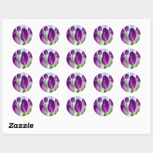 Paarse Tulpen Ronde Sticker (Vel)