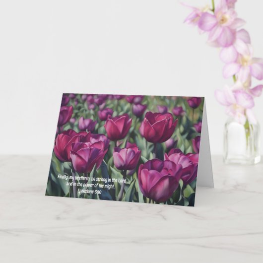 Paarse Tulpen Sterk Aanmoedigen Geloof Bijbelvers Kaart (Orchidee)