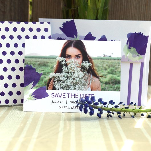 Paarse Tulpen Sweet 16 Save the Date Kaart