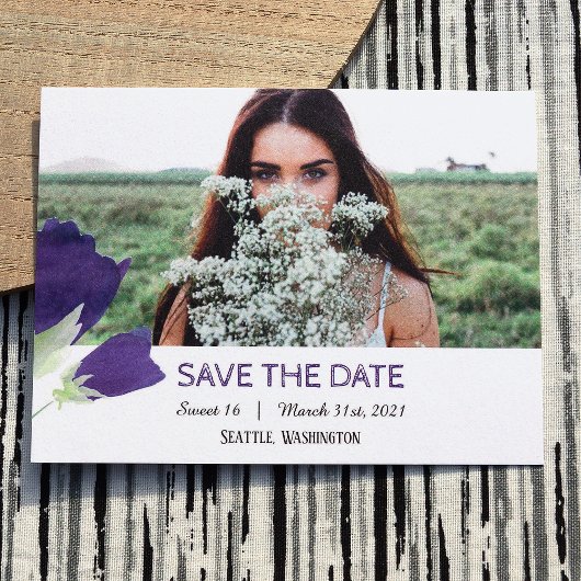 Paarse Tulpen Sweet 16 Save the Date Kaart