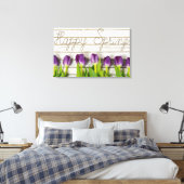 paarse tulpen van lente op witgewassen hout canvas afdruk (Insitu (Slaapkamer))
