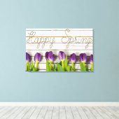 paarse tulpen van lente op witgewassen hout canvas afdruk (Insitu (Houten vloer))