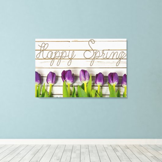 paarse tulpen van lente op witgewassen hout canvas afdruk (Insitu (Houten vloer))