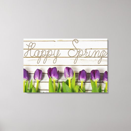 paarse tulpen van lente op witgewassen hout canvas afdruk (Voorkant)