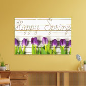 paarse tulpen van lente op witgewassen hout canvas afdruk (Insitu (Woonkamer))
