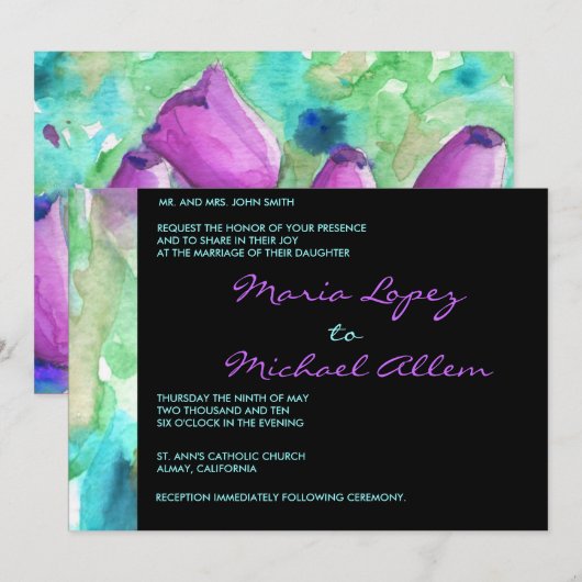 Paarse Tulpen - Verloving voor het uitnodigen van Kaart (Voorkant / Achterkant)