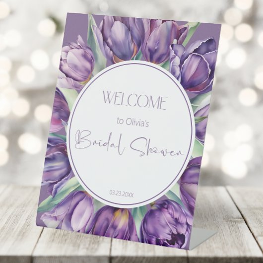 Paarse tulpen Vrijgezellenfeest Welkom Reclamebord Met Voetstuk