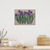 Paarse Tulpen Waterverf Bloem Poster (Keuken)