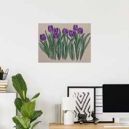 Paarse Tulpen Waterverf Bloem Poster