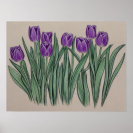 Paarse Tulpen Waterverf Bloem Poster