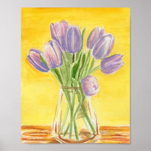 Paarse Tulpen Waterverf Poster (Voorkant)
