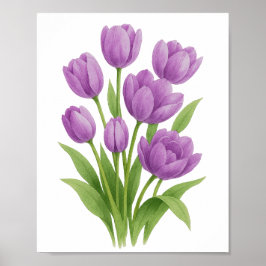 Paarse Tulpen Waterverf Print - Spring Wall Decor