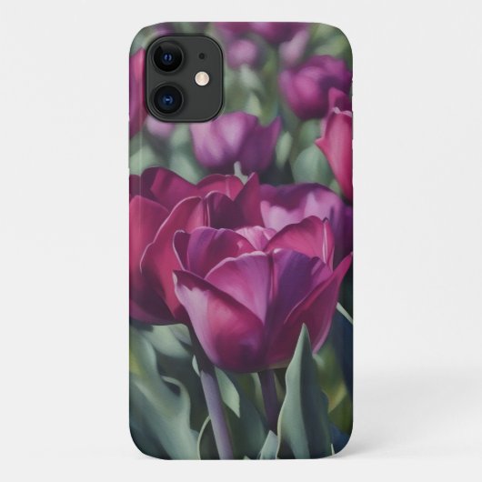 Paarse Tulpen Waterverf Stijl Kunst Telefoon Case (Achterkant)