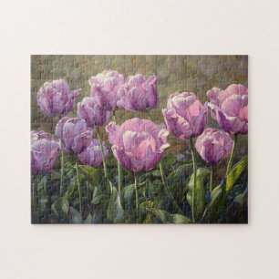 Paarse tulpen weelderig bloemen olieverfschilderij legpuzzel