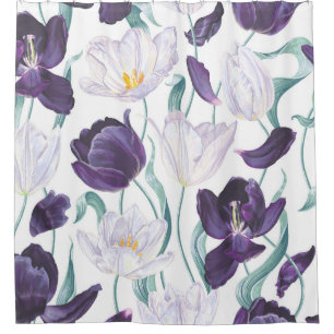 Paarse tulpen: wit realisme. douchegordijn