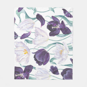 Paarse tulpen: wit  realisme. fleece deken
