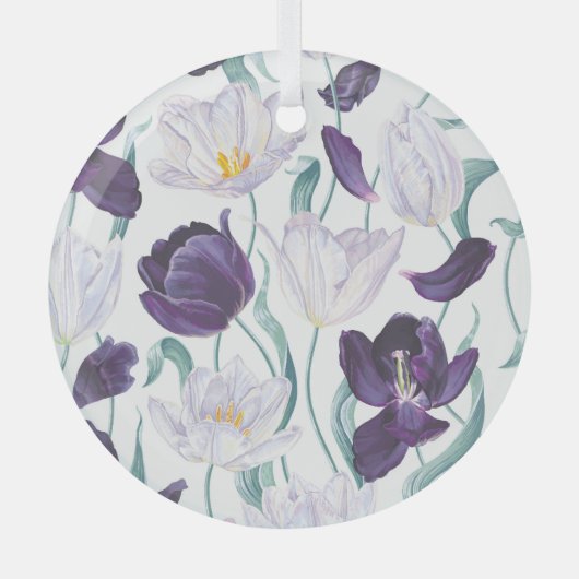 Paarse tulpen: wit realisme. glas ornament (Voorkant)