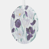 Paarse tulpen: wit realisme. glas ornament (Voorkant links)
