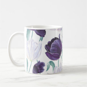 Paarse tulpen: wit realisme. koffiemok
