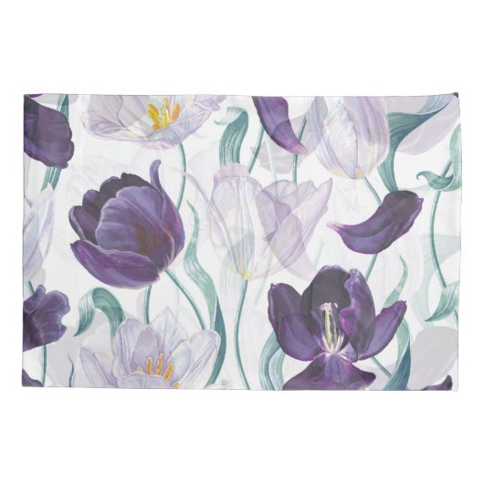 Paarse tulpen: wit  realisme. kussensloop (Achterkant)