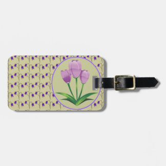 Paarse tulpenbloem  patroon schattig bagagelabel