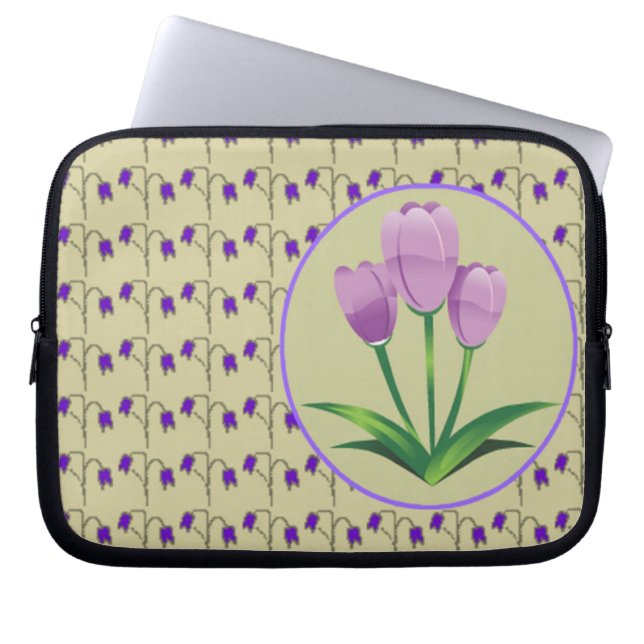 Paarse tulpenbloem  patroon schattig laptop sleeve (Voorkant)
