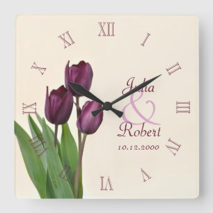 Paarse tulpenjaring vierkante klok
