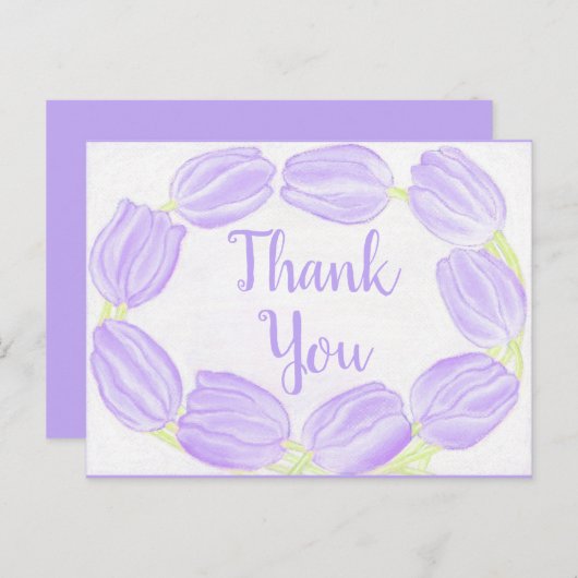 Paarse tulpenrand ~ Dankkaart Briefkaart (Voorkant / Achterkant)