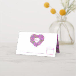 Paarse tulptekenmonogram bruiloft plaatskaartje