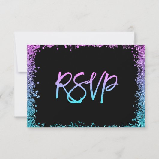 Paarse Turkooise Glitter RSVP Kaartje (Voorkant)
