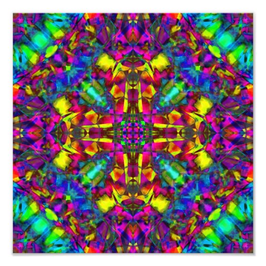 Paarse Turquiose en gele Mandala Pattern Foto Afdruk (Voorkant)