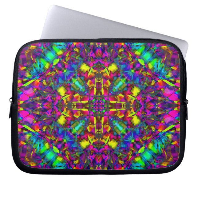 Paarse Turquiose en gele Mandala Pattern Laptop Sleeve (Voorkant)