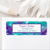 Paarse Turquiose Marble Fluid Art op maat Etiket (Insitu)