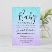 Paarse & Turquoise Baby shower Glitter Look Paint Kaart (Staand voorkant)