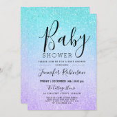 Paarse & Turquoise Baby shower Glitter Look Paint Kaart (Voorkant / Achterkant)
