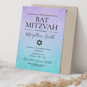 Paarse & Turquoise Bat Mitzvah Faux Glitter Paint Kaart