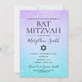 Paarse & Turquoise Bat Mitzvah Faux Glitter Paint Kaart (Voorkant)