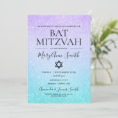 Paarse & Turquoise Bat Mitzvah Faux Glitter Paint Kaart (Staand voorkant)