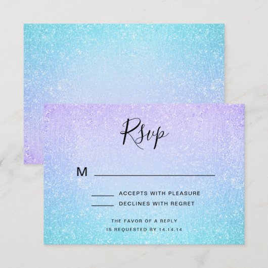 Paarse & Turquoise Bat Mitzvah RSVP Glitter Paint (Voorkant / Achterkant)