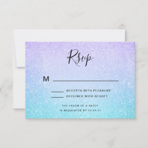 Paarse & Turquoise Bat Mitzvah RSVP Glitter Paint Kaartje