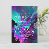 Paarse Turquoise Beauful Abstract fluid Wedding Kaart (Staand voorkant)