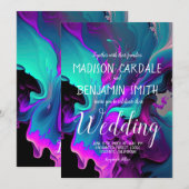 Paarse Turquoise Beauful Abstract fluid Wedding Kaart (Voorkant / Achterkant)
