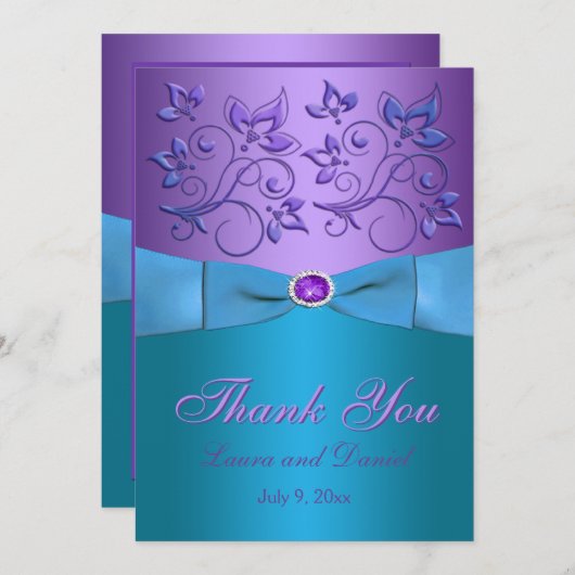 Paarse, turquoise bedankkaart - uitnodigen stijl (Voorkant / Achterkant)