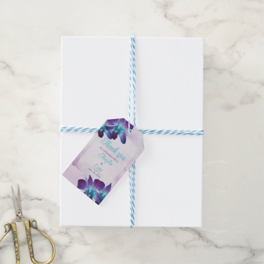 Paarse Turquoise Blauwe Dendrobium Orchidee Bruilo Cadeaulabel (Met Touw)