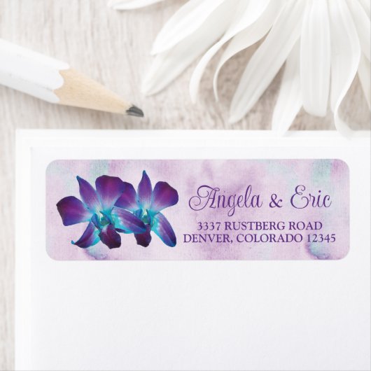 Paarse Turquoise Blauwe Dendrobium Orchidee Bruilo Etiket (Insitu)