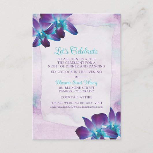 Paarse Turquoise Blauwe Dendrobium Orchidee Bruilo Informatiekaartje (Voorkant)